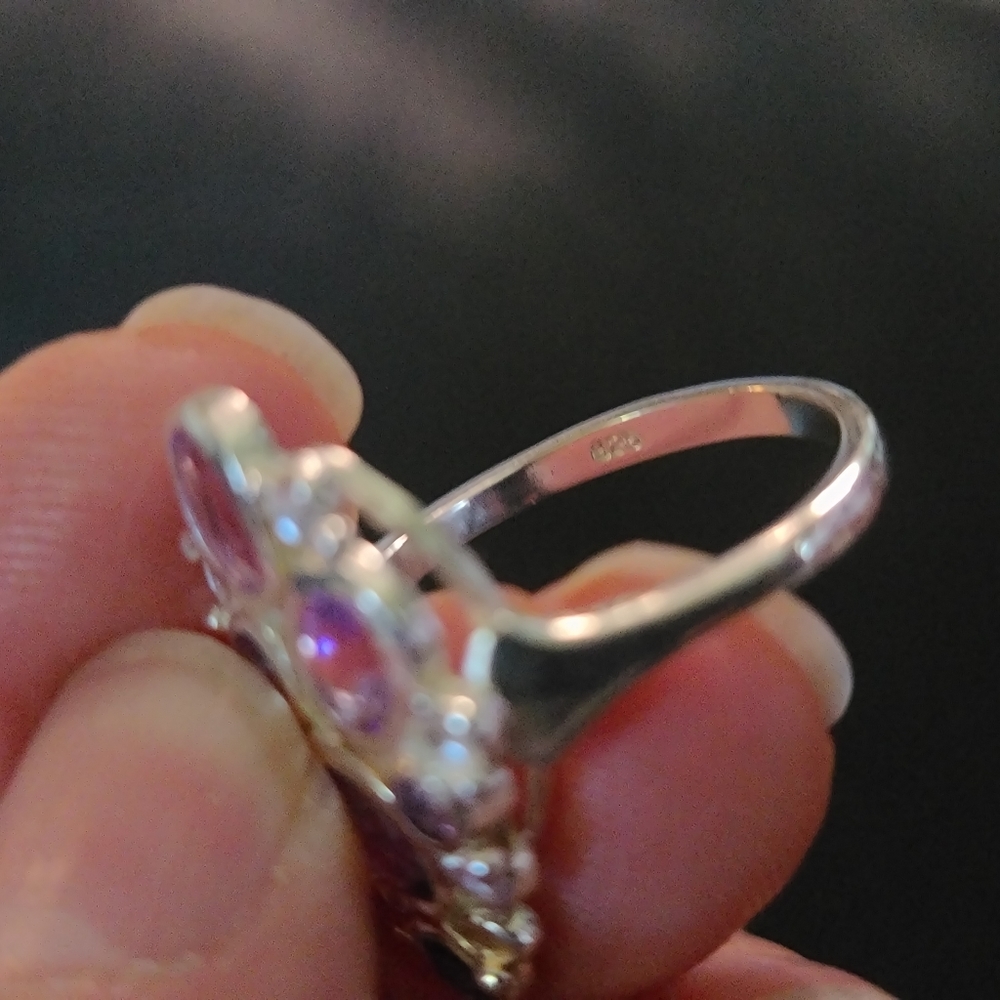 Amethyst modern style sterling & white gold ring sz7 - Picture 3 of 9